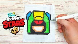 Наклейка ЛЕОН из БРАВЛ СТАРС- РИСУНКИ ПО КЛЕТОЧКАМ - BRAWL STARS -PIXEL ART