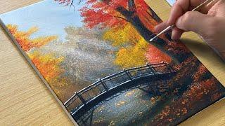 Easy Way to Paint a Autumn Forest / Acrylic Painting for Beginners