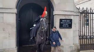 Tourist leans on the kings guards Horse again he shouts (GET BACK) #kingsguard