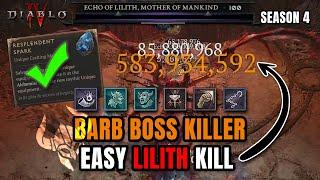 EASY Boss Killer Ubers & Lilith - Bash Barb Build Season 4 Diablo 4