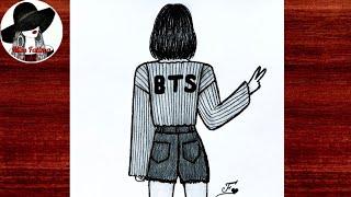 BTS drawing | Easy BTS girl drawing | Pencil sketch of BTS Army