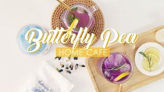 Home cafe  Butterfly pea lemonade, sunset tea-ade, blue latte