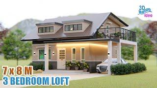 3 BEDROOM Loft Type House Design Idea | 7 x 8 Meters Small House