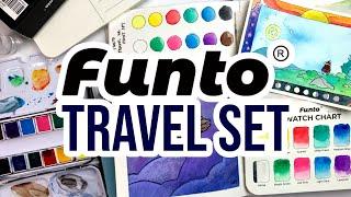 Funto's Travel Watercolor Set - 12 colors & many accessories! - Review & demo 