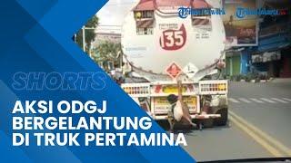 Viral Video Aksi ODGJ Bergelantungan bak Spiderman di Truk Pertamina yang Sedang Melaju