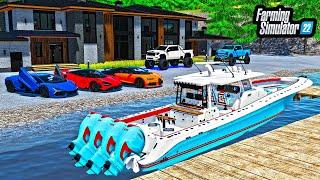 LIVE | BUILDING $50,000,000 ISLAND MANSION! (LIFTED TRUCKS + SUPERCARS) | FS22