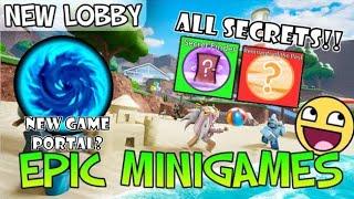 ALL SECRETS *BADGE & LOCATION* IN NEW LOBBY UPDATE [] EPIC MINIGAMES [] ROBLOX