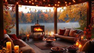 Cozy Fall Porch Ambience  Smooth Jazz Instrumental Music and Fireplace Sounds for Relaxation