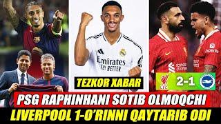 PSG RAPHINHANI SOTIB OLADI LIVERPOOL QAYTARIB OLDI ARNOLD REALGA O'TADI FUTBOL YANGILIKLARI 2024