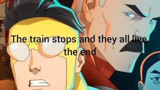 That train scene in Invincible except it's a bad discord meme I made