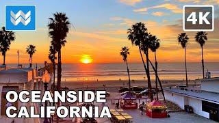 [4K] Sunset at Oceanside Beach Pier in San Diego County, California USA - Walking Tour 
