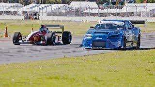 THE SHOWDOWN! 1000hp R34 GTR vs F1 car - ROLL RACE! At the Adelaide Motorsport Festival