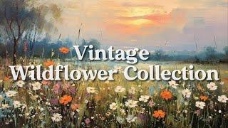 Art Screensaver for TV • Vintage Wildflower Painting Slideshow  • No Sound • 3 Hours