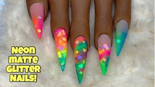 Neon Matte Glitter Nails | Nail SUgar | Naio Nails