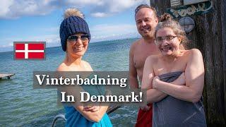 Vinterbadning in Denmark!!  Miranda takes the plunge!!