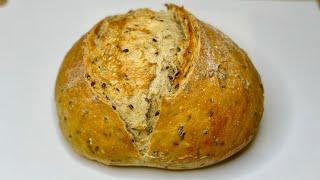 Пшеничный Хлеб С Семенами Льна Хрустящая Корочка И Пористый Мякиш