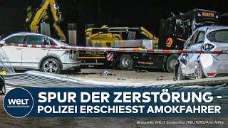 AMOKFAHRT MIT BAGGER: Drei verletzte Beamte - Polizei erschießt den Täter