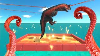 Fighting on a fiery land above water - Animal Revolt Battle Simulator