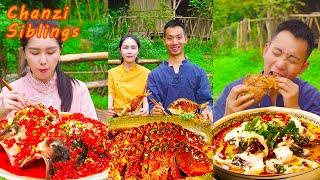 Natural Food Outdoor Cooking | Chinese Mukbang Eating Challenge Show | Easy Homemade Fish Recipe