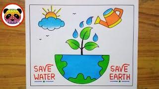 World Water Day Poster Drawing / Save Water Save Earth Drawing / Save Water Save Life Drawing Easy