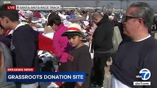 Volunteers, wildfire evacuees descend on grassroots donation center in Santa Anita parking lot