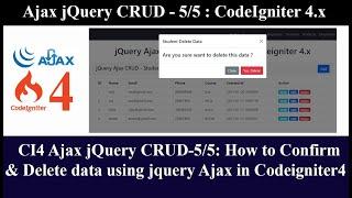 CI4 Ajax jQuery CRUD-5/5: How to Confirm & Delete data by id using jquery Ajax in Codeigniter 4