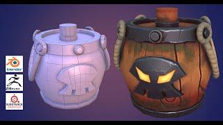 LowPoly Stylized Barrel#Modeling#Unwrap#Sculpting#Texturing in Blender2.8#ZBrush#Substance Painter