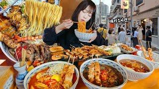 At Least a 1-Hour-Wait Here..Eating Everything on the Menu Noodles & Skewers Mukbang!