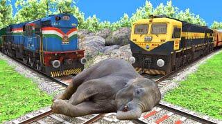 Two Trains vs Giant Sleeping Elephant | Stops the train | BeamNG.Drive