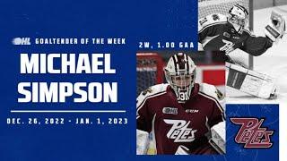 Petes’ Michael Simpson named OHL Goaltender of the Week