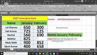 How to use DGET Formula in Excel | DGET Formula in Excel | Excel DGET Function#msexcel