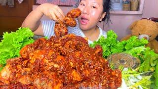 Spicy Village Style Red Chilli And Chicken Chutney Mukbang 