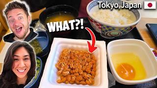 German & American Try the WEIRDEST Japanese Dish for the FIRST TIME! (Natto Breakfast)