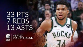 Giannis Antetokounmpo 33 pts 7 rebs 13 asts vs Jazz 23/24 season