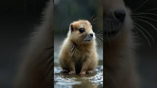 sad, little steppe marmot alone in the forest, caught in the rain #marmot #animal #rainyday