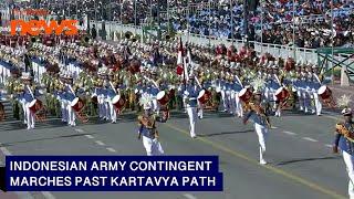 Indonesian army contingent marches past Kartavya Path during 76th Republic day parade