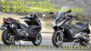 Kymco AK550 Vs Suzuki Burgman 650 Vs BMW C650gt 3 Way Shoot Out 100MPH+ No Problem!