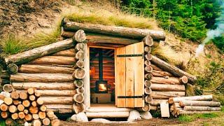 Man Digs Into the Earth and Builds A DIY Underground Log Cabin! (By @forestpaths‬ )