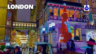 2024 London Rain Walk  West End ⭐️ CHRISTMAS LIGHTS & MARKETS | Central London Walking Tour [HDR]