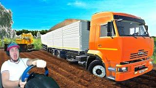 КАМАЗ ЗАСТРЯЛ НА ГРУНТОВОЙ ДОРОГЕ - ВЫТАСКИВАЕМ FARMING SIMULATOR 19