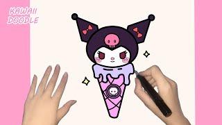 HOW TO DRAW CUTE KUROMI ICE CREAM 🩷~ STEP BY STEP ~ KAWAII DOODLE