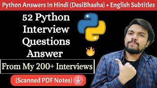 52 Python Developer Interview Questions Answers [Hindi+English] | Written Notes | My 200+ Interviews