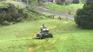 Steep slope mowing with modified John Deere 4wd Ride-on mowers