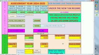 Excel based Income Tax Calculator for AY 2024-25 under new tax regime