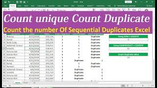 how to count duplicate and unique values in a column in excel