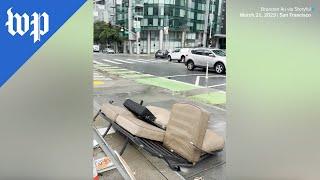 Couch flies off balcony during San Francisco storm