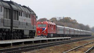 Trains on the Michurinsk - Tambov railway. Russia. Tambov Region. October 2020.