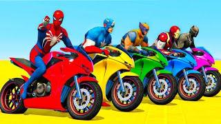 الأبطال الخارقين على القضبان دوامة قمع جسر - SPIDER-MAN on Motorcycle in Spiral Bridge Stunt Ride!!?