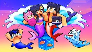 Playing as a MERMAID FAMILY on ONE BLOCK!