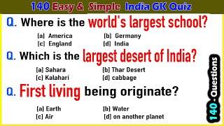 140 Simple India GK | India General Knowledge Questions and Answers |  Simple GK Quiz in English